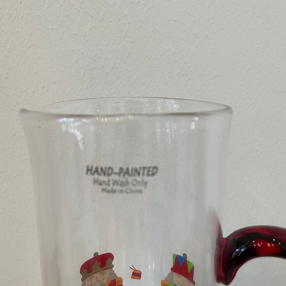 Hand Painted CHRISTMAS Nutcracker Glass Pitcher Chic Holiday Barware New - Picture 12 of 12